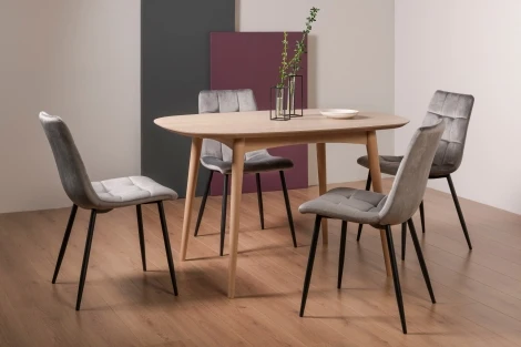 9129-5-10-VGY-4 - Dansk Scandi Oak 4 Seater Table & 4 Mondrian Grey Velvet Chairs