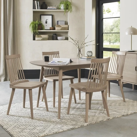9129-5-C07101SO4 - Dansk Scandi Oak 4 Seater Table & 4 Ilva Spindle Chairs in Scandi Oak