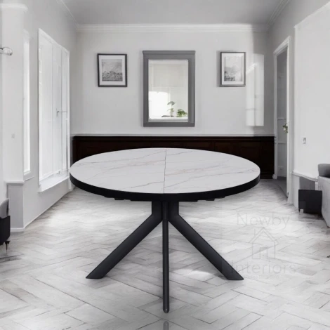 DTX-457WH - Danello Gloss White Ceramic Round Extending Dining Table (120-160cm)