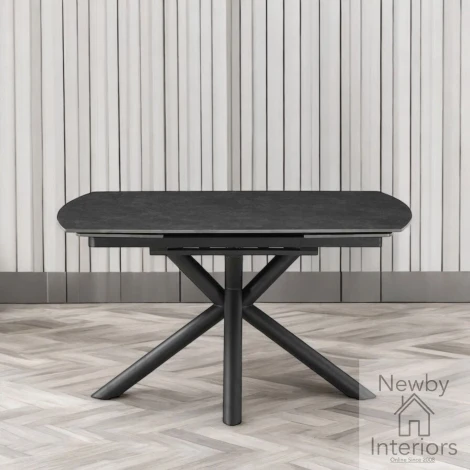 Dark Grey Matte Ceramic Swivel Extending Dining Table (140cm-200cm)