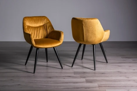H1040-09-VMU - Dali - Mustard Velvet Fabric Chair with Black Legs (Pair)