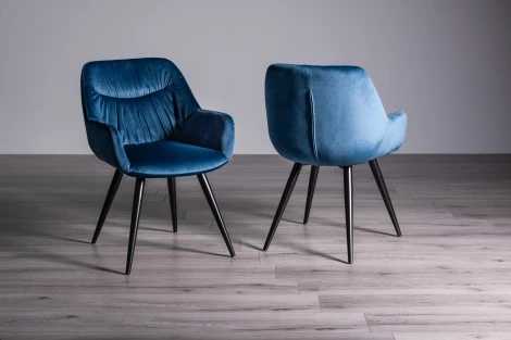 Dali - Petrol Blue Velvet Fabric Chair with Black Legs (Pair)