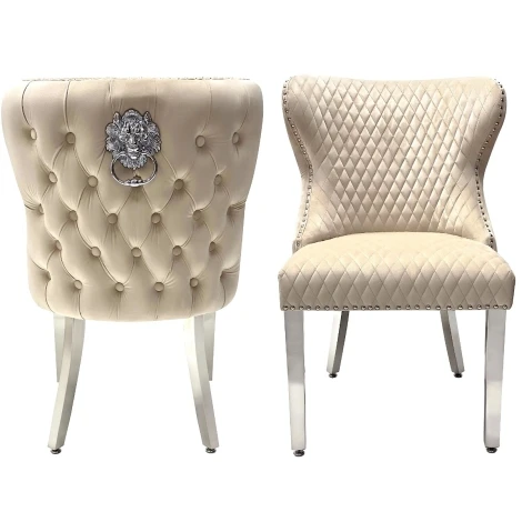 Valentino Mink Velvet, Silver Lion Knocker Chair (Pair)