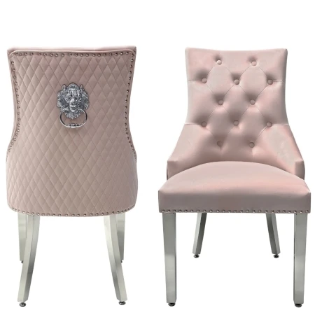 Majestic Pink Velvet, Silver Lion Knocker (Pair)