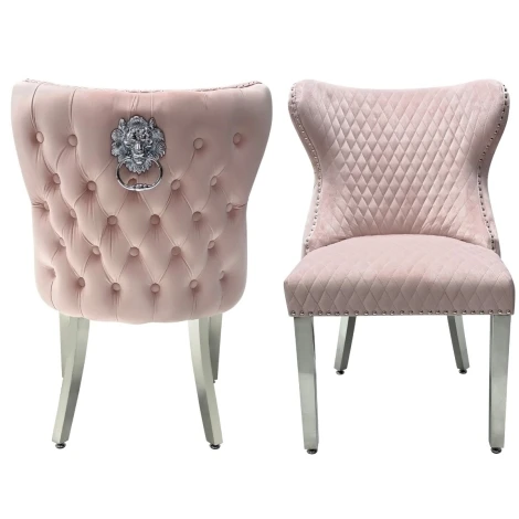 Valentino Pink Velvet, Silver Lion Knocker (Pair)