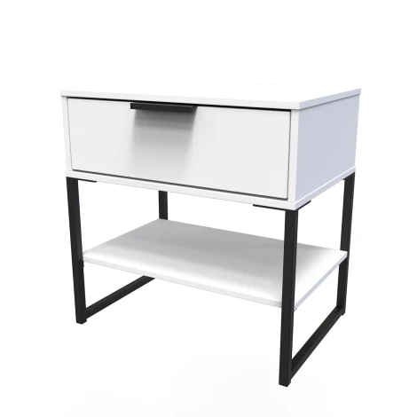 Diego White Matt Single 1 Drawer Midi Black Sleigh Leg