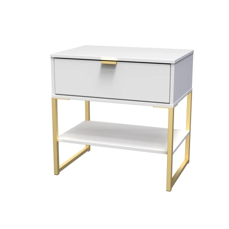 Diego White Matt Single 1 Drawer Midi Gold Sleigh Leg