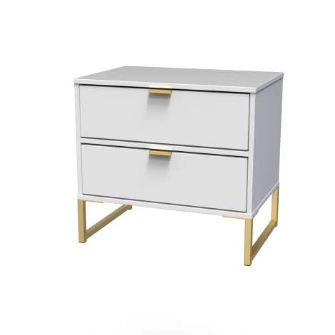 Diego White Matt Double 2 Drawer Midi Gold Sleigh Leg