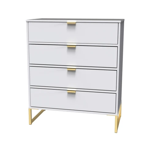 Diego White Matt Chest of 4 Drawer Gold Sleigh Leg