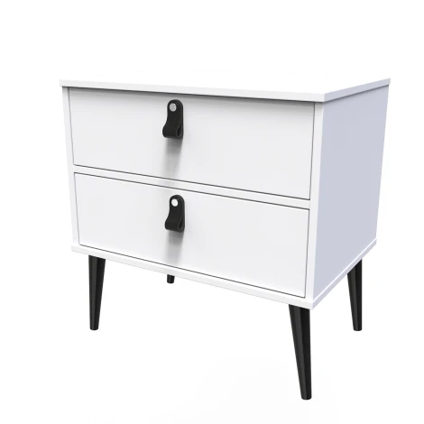 Diego White Matt Double 2 Drawer Midi Black Tapered Leg