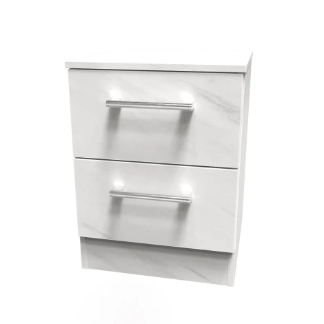 DEV005-MB - Devon White Marble Effect 2 Drawer Bedside Cabinet