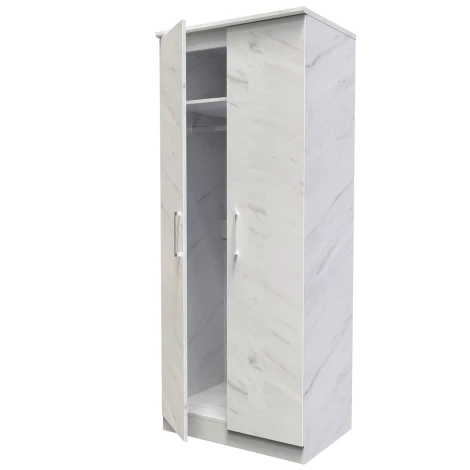 DEV060-MB - Devon White Marble Effect 2 Door Double Plain Wardrobe
