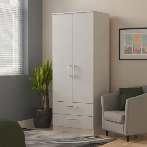 DEV061-GM - Devon Grey Matt 2 Door 2 Drawer Double Wardrobe