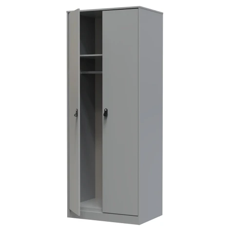 Diego Dusk Grey Double 2 Door Tall Plain Wardrobe Black Tapered Lag