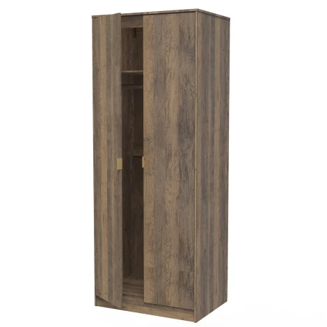 DEG080-VO-J - Diego Vintage Oak Double 2 Door Tall Plain Wardrobe Gold Sleigh Leg
