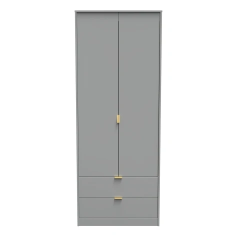 Diego Dusk Grey Double 2 Door 2 Drawer Tall Plain Wardrobe