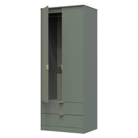 Diego Reed Green Double 2 Door 2 Drawer Tall Plain Wardrobe Gold Sleigh Leg