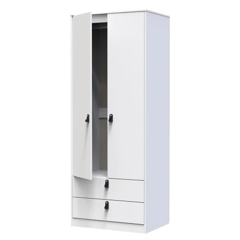 Diego White Matt Double 2 Door 2 Drawer Tall Plain Wardrobe Black Tapered Leg