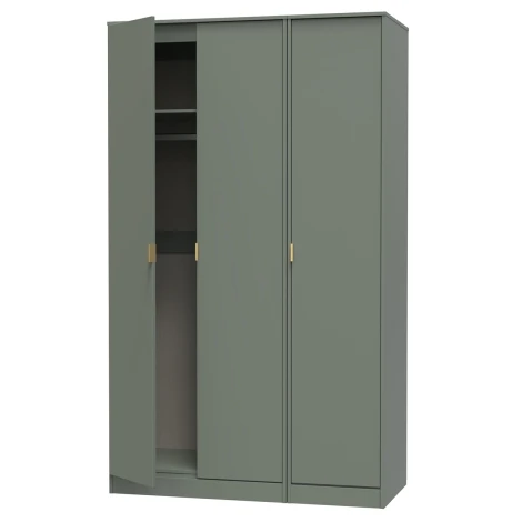 Diego Reed Green Triple 3 Door Tall Plain Wardrobe Gold Tapered Leg