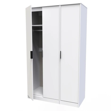 Diego White Matt Triple 3 Door Tall Plain Wardrobe Black Sleigh Leg