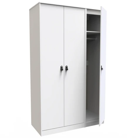 Diego White Matt Triple 3 Door Tall Plain Wardrobe Black Tapered Leg