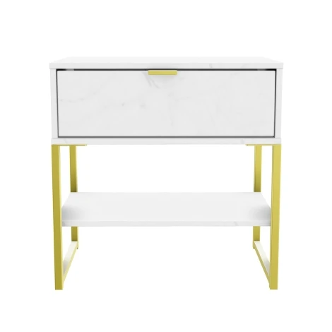 Diego Marble Single 1 Drawer Midi Gold Sleigh Leg