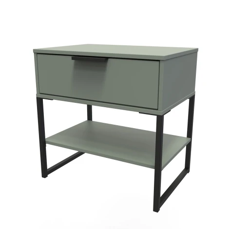 Diego Reed Green Single 1 Drawer Midi Black Sleigh Leg