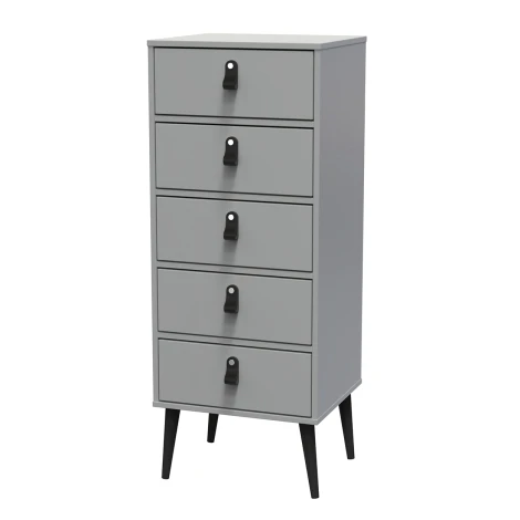 Diego Dusk Grey Chest of 5 Drawer Black Tapered Leg
