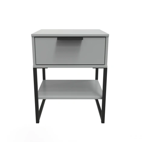 Diego Dusk Grey Single 1 Drawer Bedside Table Black Sleigh Leg