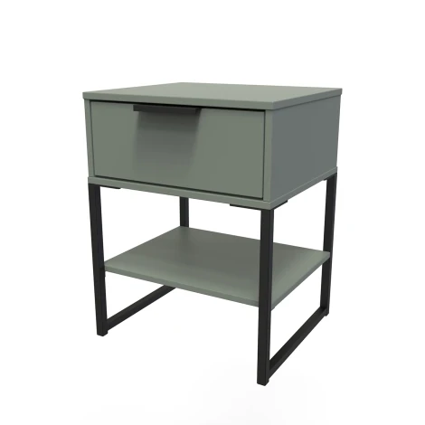 Diego Reed Green Single 1 Drawer Bedside Table Black Sleigh Leg