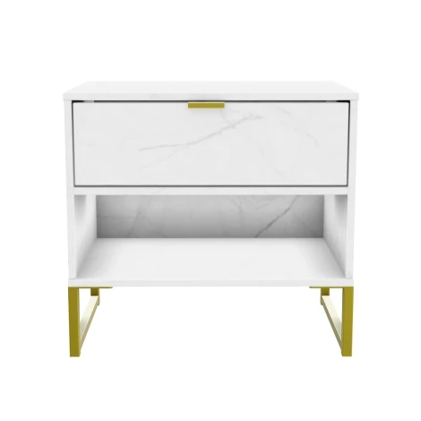 Diego Marble Double 1 Drawer Midi Gold Sleigh Leg