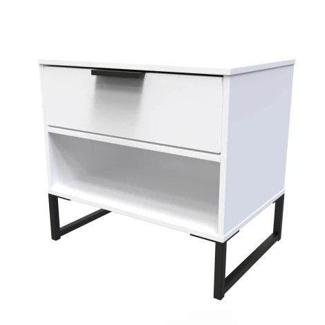 Diego White Matt Double 1 Drawer Midi Black Sleigh Leg