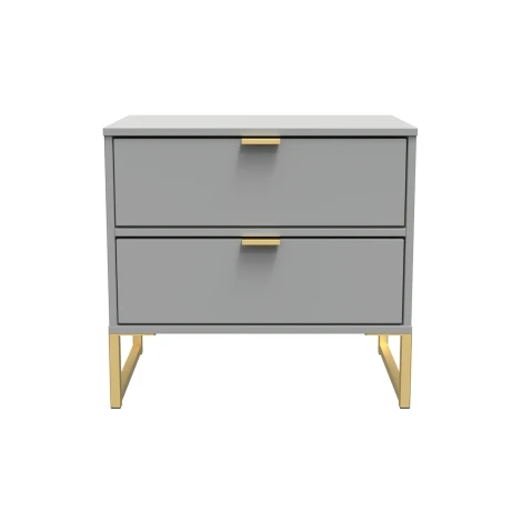 Diego Dusk Grey Double 2 Drawer Midi Gold Sleigh Leg