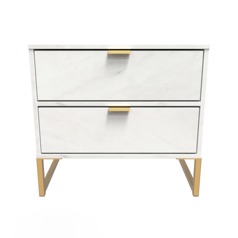 Diego Marble Double 2 Drawer Midi Gold Sleigh Leg