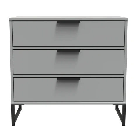 Diego Dusk Grey Chest of 3 Drawer Black Sleigh Leg