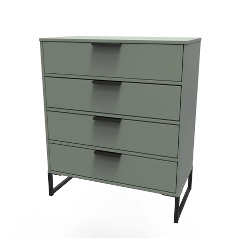 Diego Reed Green Chest of 4 Drawer Black Sleigh Leg