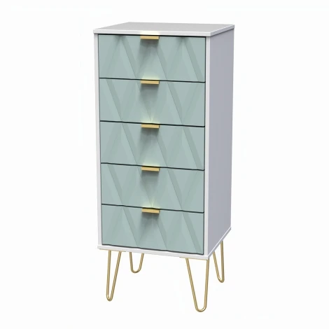 DIF003-WM-DK - Diamond White Matt 5 Drawer Duck Chest