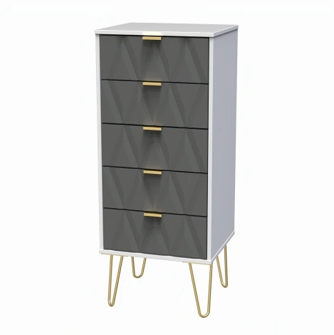 DIF003-WM-SM - Diamond Shadow Matt & White Matt 5 Drawer Chest