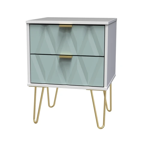 DIF005-WM-DK - Diamond Duck & White Matt 2 Drawer Bedside Cabinet
