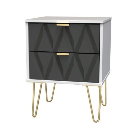 Diamond Graphite & White Matt 2 Drawer Bedside Cabinet 