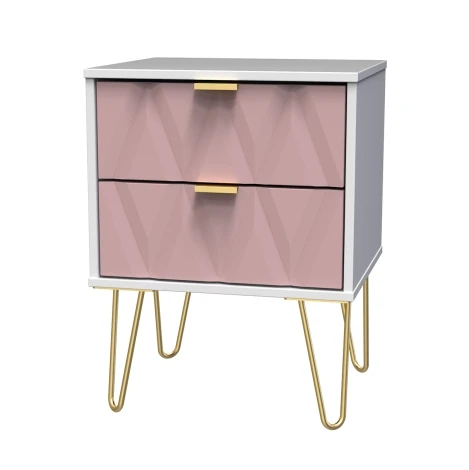 Diamond Kobe Pink & White Matt 2 Drawer Bedside Cabinet 