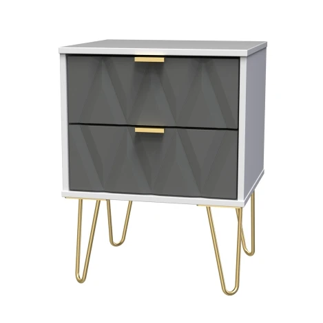DIF005-WM-SM - Diamond Shadow Matt & White Matt 2 Drawer Bedside Cabinet 
