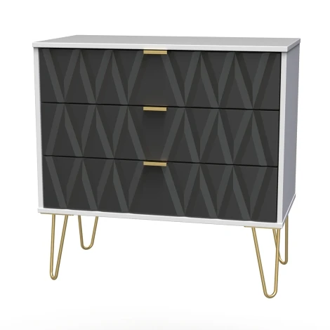 DIF010-WM-GB - Diamond Graphite & White Matt 3 Drawer Wide Chest