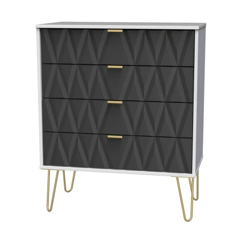DIF011-WM-GB - Diamond Graphite & White Matt 4 Drawer Wide Chest
