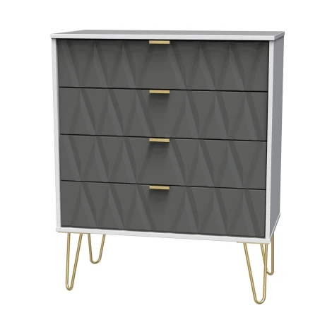DIF011-WM-SM - Diamond Shadow & White Matt 4 Drawer Wide Chest