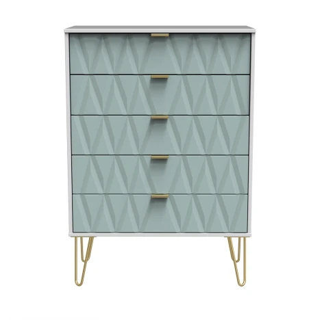 DIF012-WM-DK - Diamond Duck & White Matt 5 Drawer Wide Chest