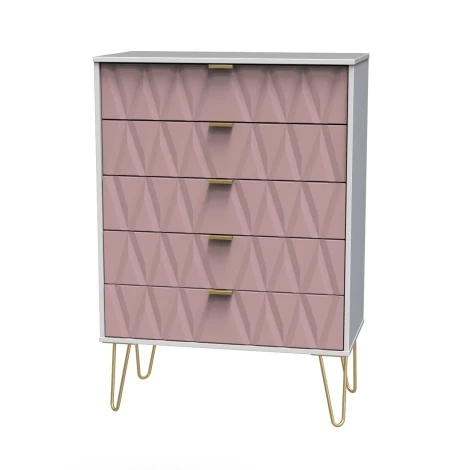 Diamond Kobe Pink & White Matt 5 Drawer Wide Chest