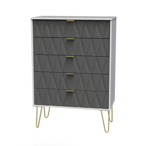 DIF012-WM-SM - Diamond Shadow & White Matt 5 Drawer Wide Chest