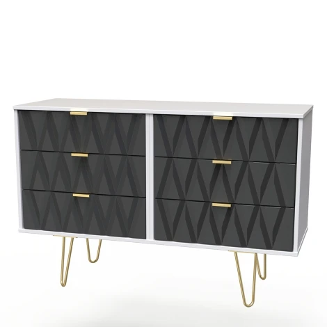 DIF015-WM-GB - Diamond Graphite & White Matt 6 Drawer Wide Chest