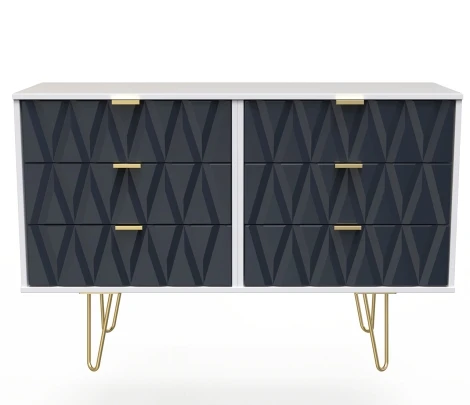 Diamond Indigo & White Matt 6 Drawer Wide Chest